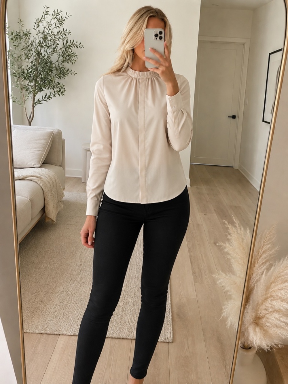 H&M Cream High Neck Semi Sheer Blouse Size 4